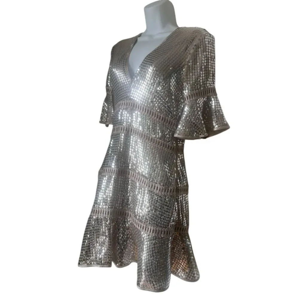 REVOLVE SAYLOR SIDNEY Silver Sequin Mini Elegant Glamour Dress Sz Small